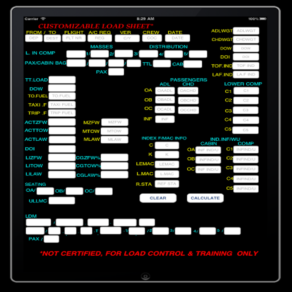 CUSTOMIZABLE LOAD SHEET