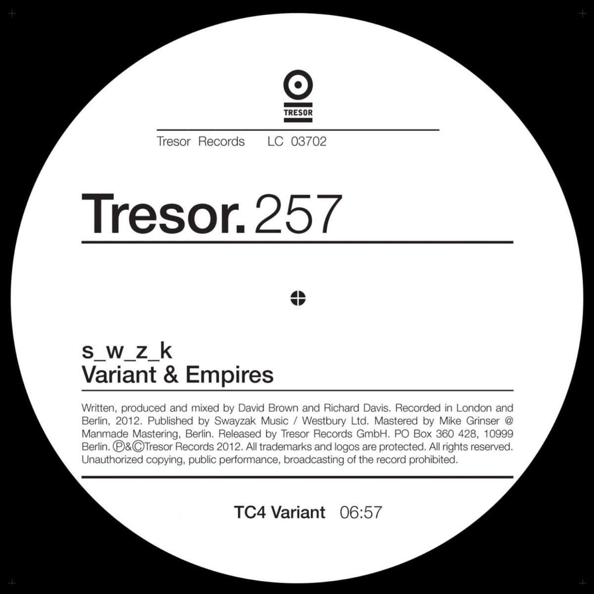 Die variante. Tresor records. K.W.S. Music. Tresor Berlin Pamphlet. References about Music variations.