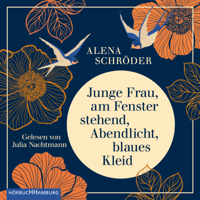 Alena Schröder - Junge Frau, am Fenster stehend, Abendlicht, blaues Kleid artwork