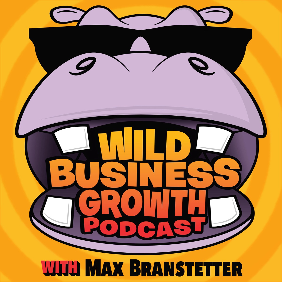 image of a hippopotamus with the name of the podcast "Wild Business growth podcast" in its mouth.