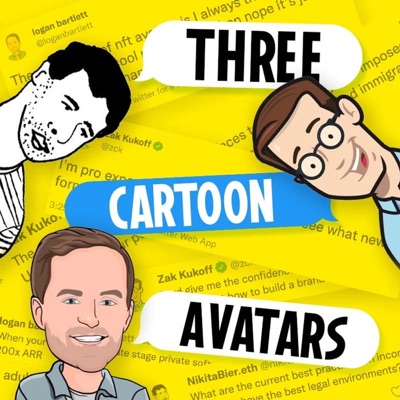 Three Cartoon Avatars:Nikita Bier, Zak Kukoff, Logan Bartlett