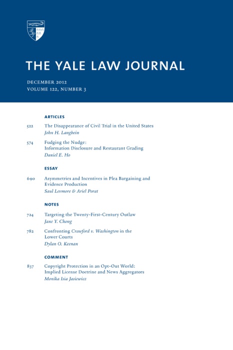 Yale Law Journal: Volume 122, Number 3 - December 2012