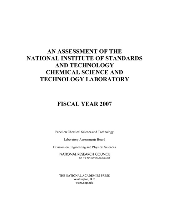 An Assessment of the National Institute of Standards and Technology Chemical Science and Technology Laboratory