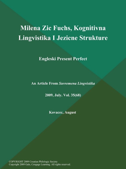 Milena Zic Fuchs, Kognitivna Lingvistika I Jezicne Strukture: Engleski Present Perfect