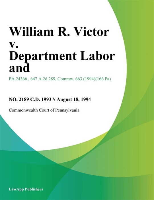 William R. Victor v. Department Labor and