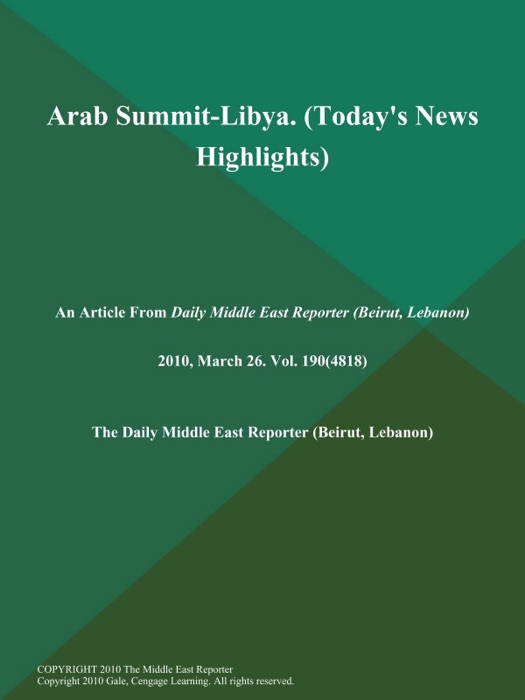 Arab Summit-Libya. (Today's News Highlights)