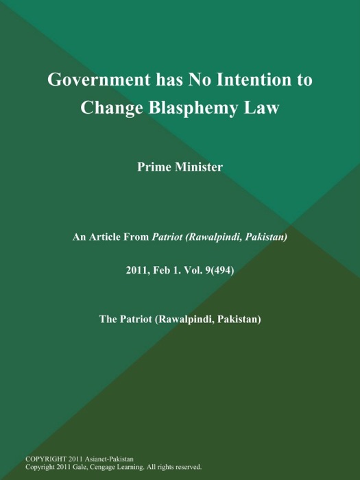 Government has No Intention to Change Blasphemy Law: Prime Minister