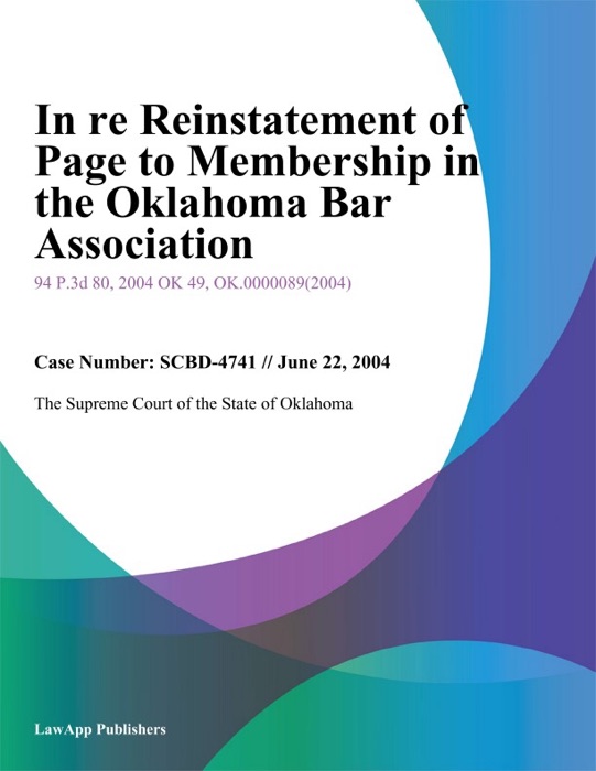 In re Reinstatement of Page to Membership in the Oklahoma Bar Association