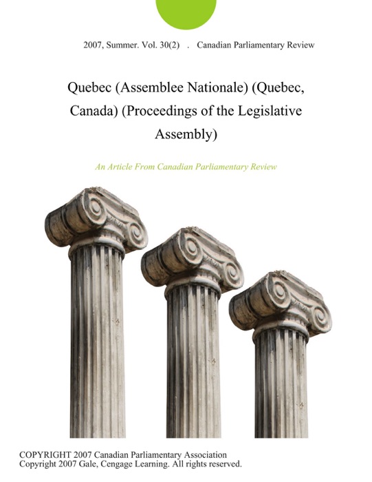 Quebec (Assemblee Nationale) (Quebec, Canada) (Proceedings of the Legislative Assembly)