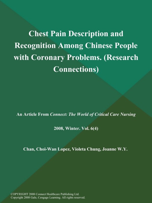 Chest Pain Description and Recognition Among Chinese People with Coronary Problems (Research Connections)