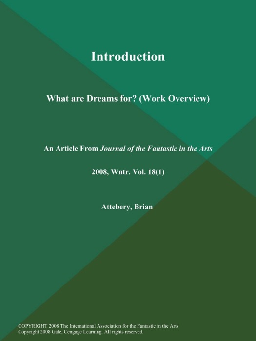 Introduction: What are Dreams for? (Work Overview)