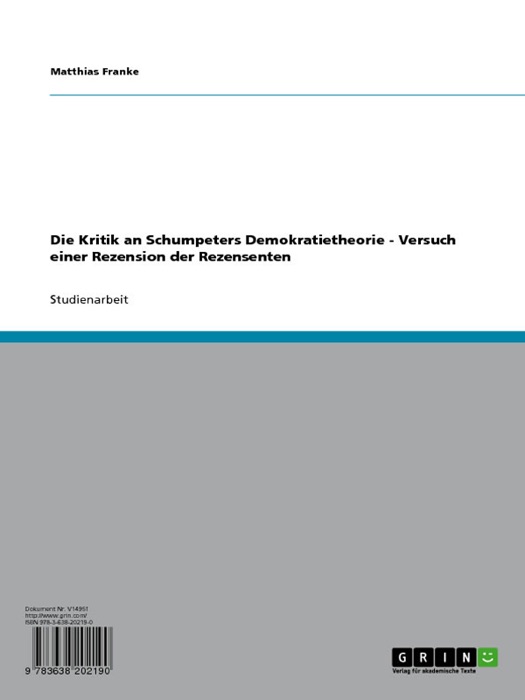 Die Kritik an Schumpeters Demokratietheorie - Versuch einer Rezension der Rezensenten