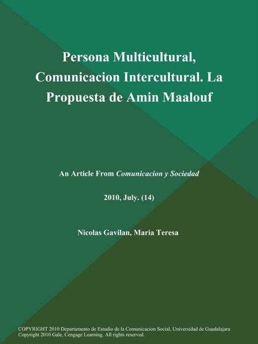 Persona Multicultural, Comunicacion Intercultural. La Propuesta de Amin Maalouf