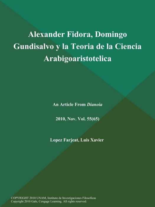 Alexander Fidora, Domingo Gundisalvo y la Teoria de la Ciencia Arabigoaristotelica