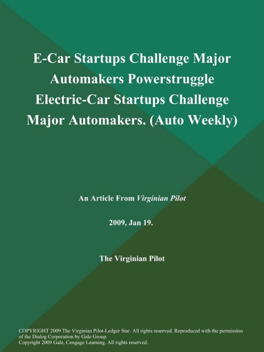 E-Car Startups Challenge Major Automakers Powerstruggle Electric-Car Startups Challenge Major Automakers (Auto Weekly)