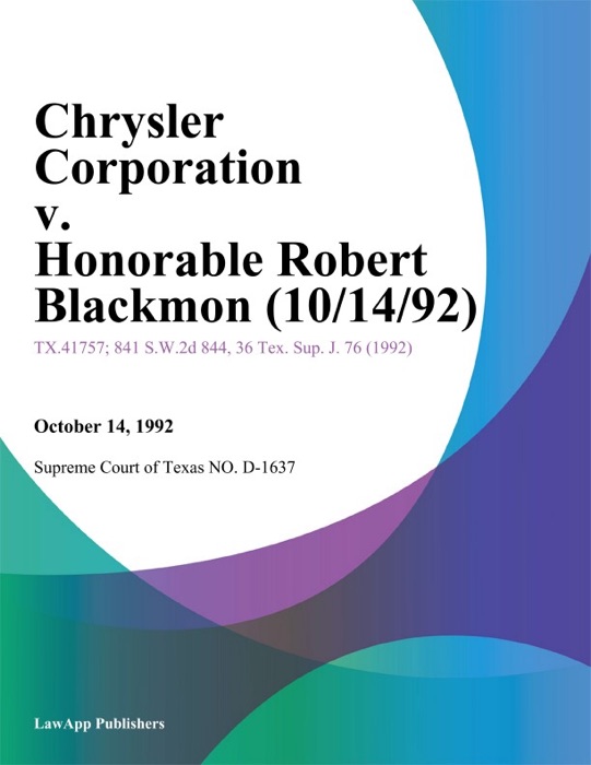 Chrysler Corporation V. Honorable Robert Blackmon (10/14/92)