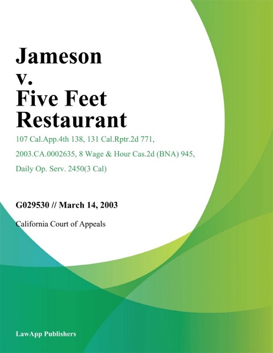 Jameson v. Five Feet Restaurant