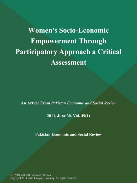 Women's Socio-Economic Empowerment Through Participatory Approach a Critical Assessment