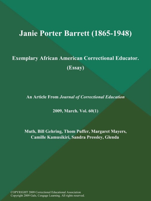 Janie Porter Barrett (1865-1948): Exemplary African American Correctional Educator (Essay)