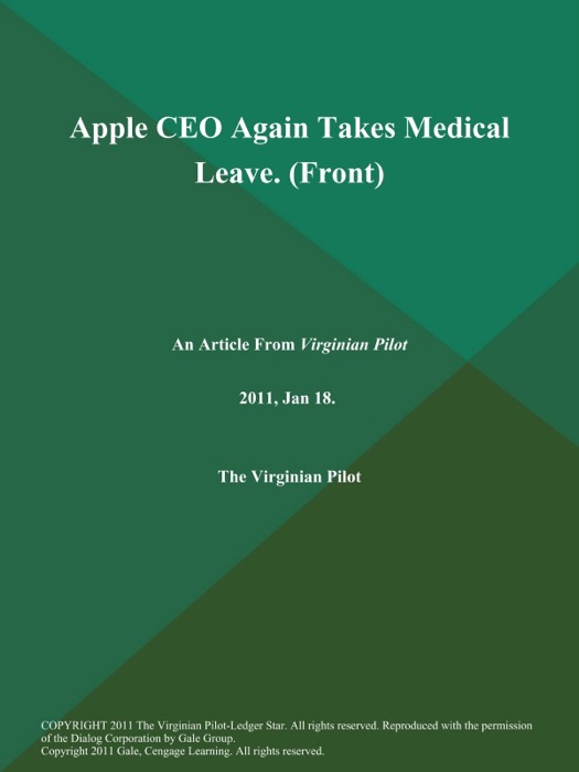Apple CEO Again Takes Medical Leave (Front)