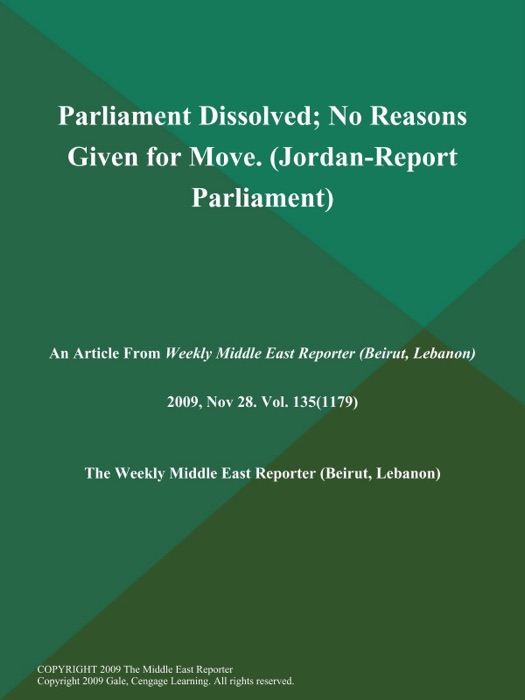 Parliament Dissolved; No Reasons Given for Move (Jordan-Report: Parliament)
