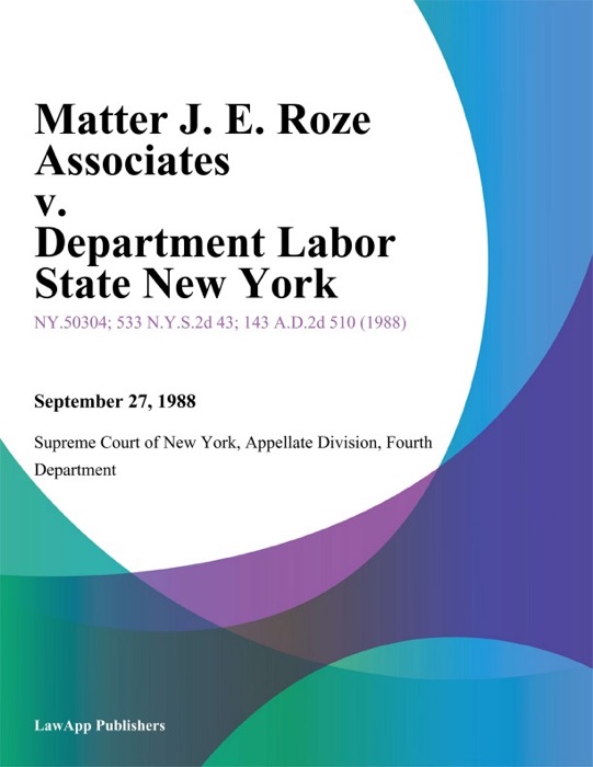 Matter J. E. Roze Associates v. Department Labor State New York