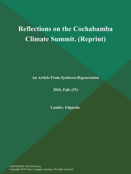 Reflections on the Cochabamba Climate Summit (Reprint)