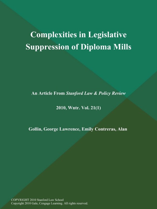 Complexities in Legislative Suppression of Diploma Mills