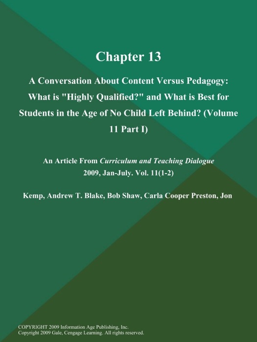 Chapter 13: A Conversation About Content Versus Pedagogy: What is 