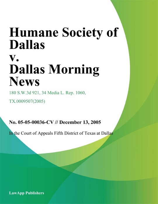 Humane Society of Dallas v. Dallas Morning News