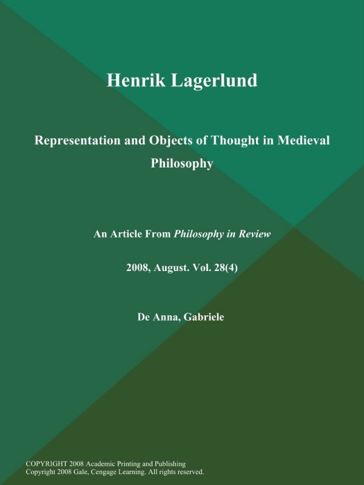 Henrik Lagerlund: Representation and Objects of Thought in Medieval Philosophy