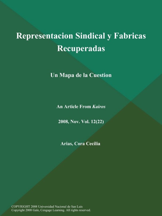 Representacion Sindical y Fabricas Recuperadas: Un Mapa de la Cuestion