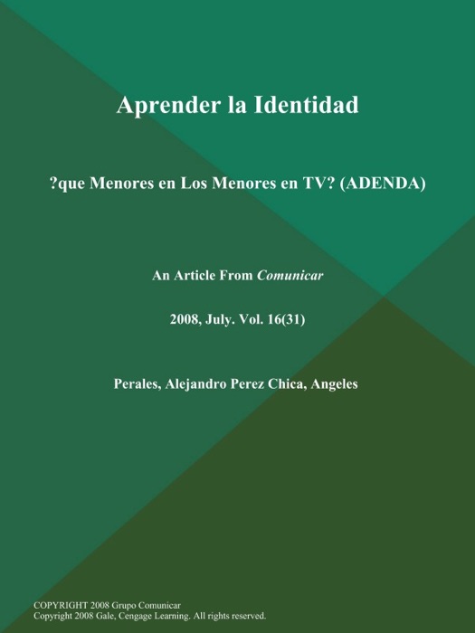 Aprender la Identidad: ?que Menores en Los Menores en TV? (ADENDA)