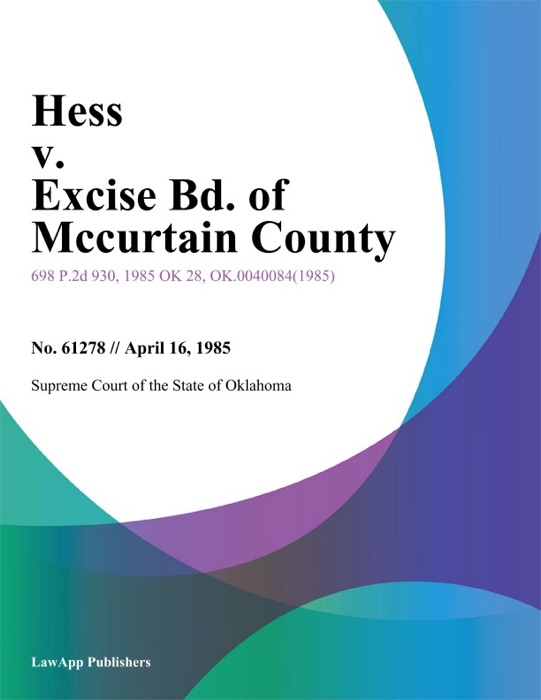 Hess v. Excise Bd. of Mccurtain County