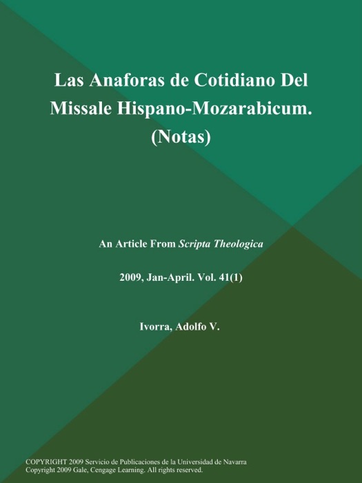 Las Anaforas de Cotidiano Del Missale Hispano-Mozarabicum (Notas)