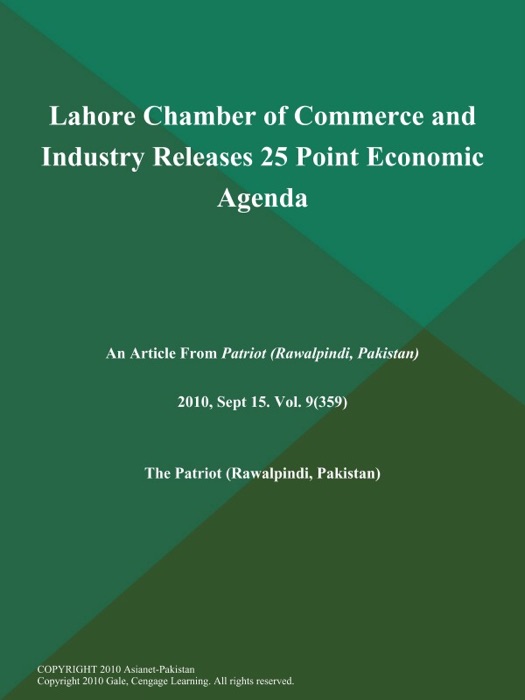 Lahore Chamber of Commerce and Industry Releases 25 Point Economic Agenda