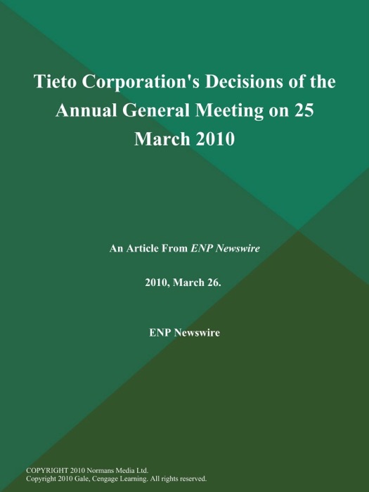 Tieto Corporation's Decisions of the Annual General Meeting on 25 March 2010