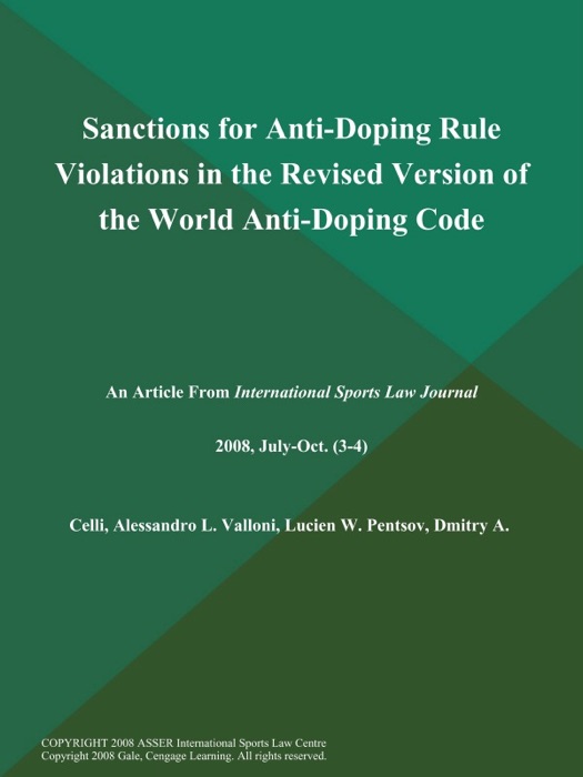 Sanctions for Anti-Doping Rule Violations in the Revised Version of the World Anti-Doping Code