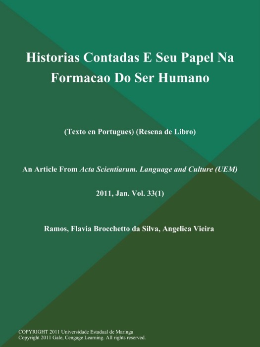 Historias Contadas E Seu Papel Na Formacao Do Ser Humano (Texto en Portugues) (Resena de Libro)