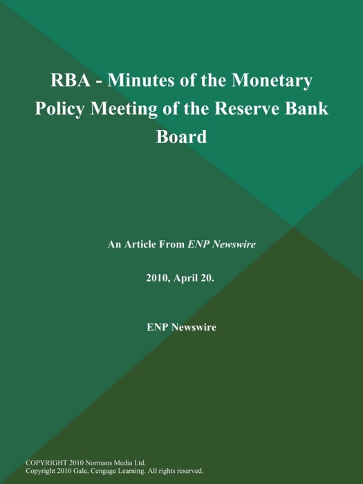 RBA - Minutes of the Monetary Policy Meeting of the Reserve Bank Board