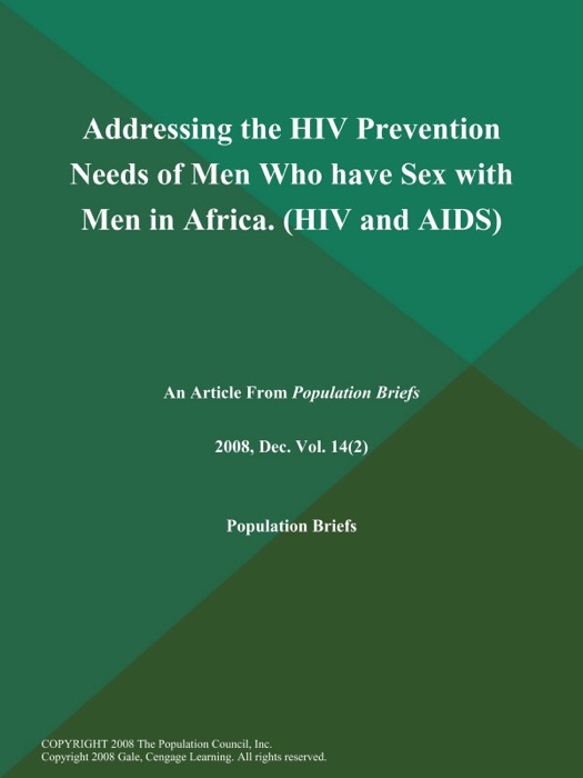 Addressing the HIV Prevention Needs of Men Who have Sex with Men in Africa (HIV and AIDS)