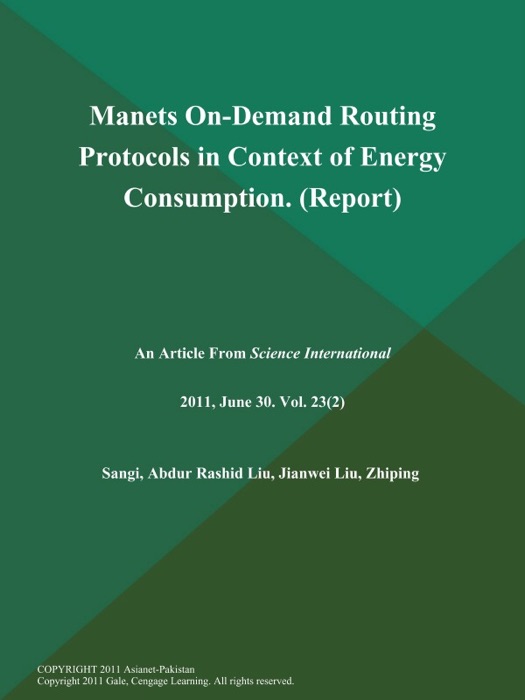 Manets On-Demand Routing Protocols in Context of Energy Consumption (Report)