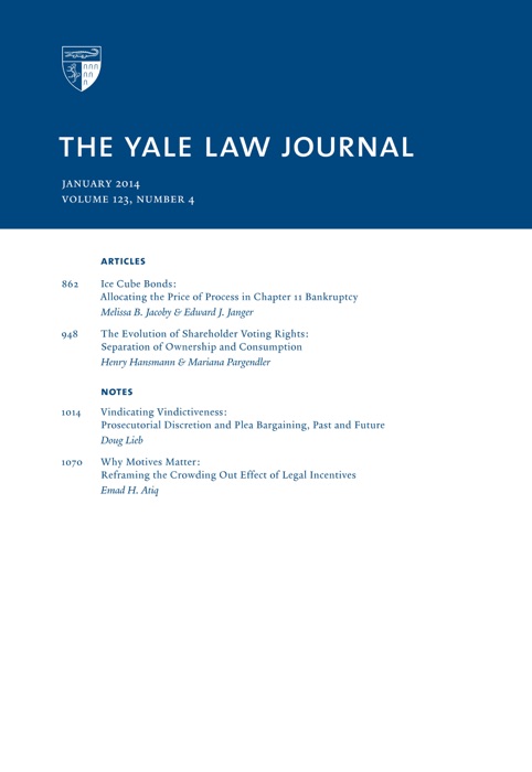 Yale Law Journal: Volume 123, Number 4 - January 2014