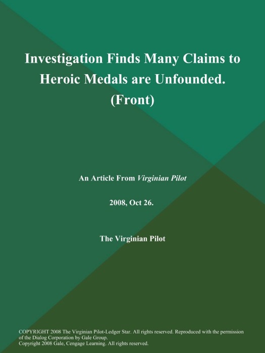 Investigation Finds Many Claims to Heroic Medals are Unfounded (Front)