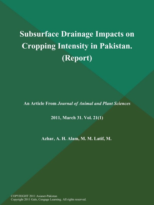 Subsurface Drainage Impacts on Cropping Intensity in Pakistan (Report)