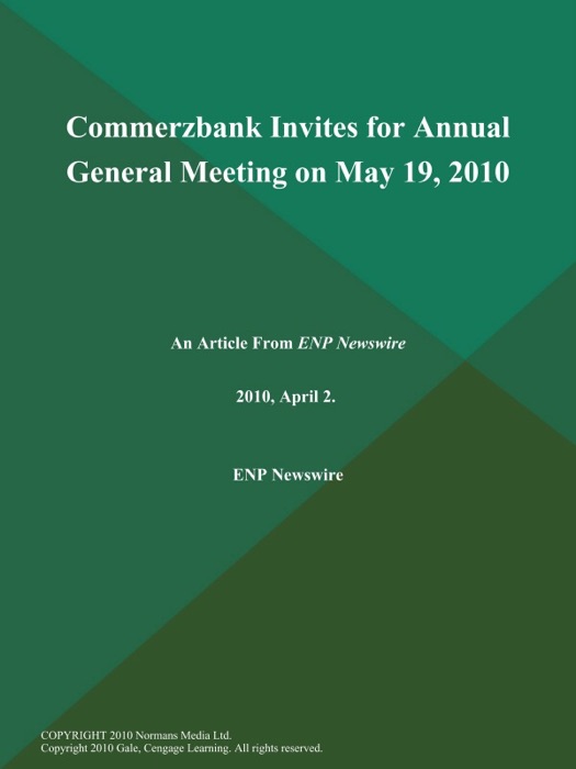 Commerzbank Invites for Annual General Meeting on May 19, 2010