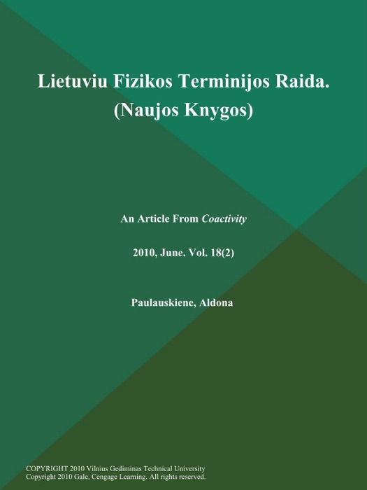 Lietuviu Fizikos Terminijos Raida (Naujos Knygos)