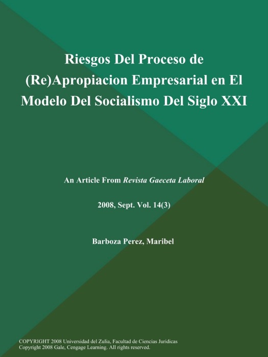 Riesgos Del Proceso de (Re)Apropiacion Empresarial en El Modelo Del Socialismo Del Siglo XXI