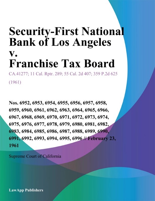 Security-First National Bank Of Los Angeles V. Franchise Tax Board
