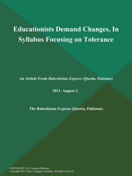 Educationists Demand Changes, In Syllabus Focusing on Tolerance